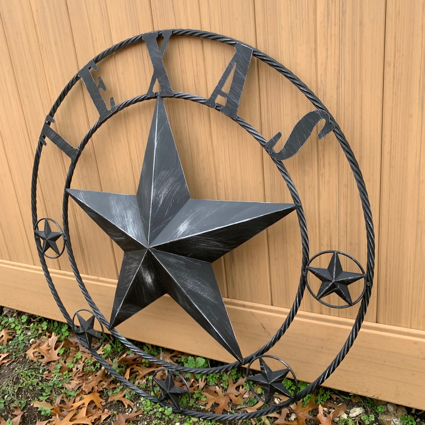 TEXAS BLACK DISTRESSED STAR TWO TONE TEXTURE BARN STAR METAL LONESTAR TWISTED ROPE RING WESTERN HOME DECOR HANDMADE NEW