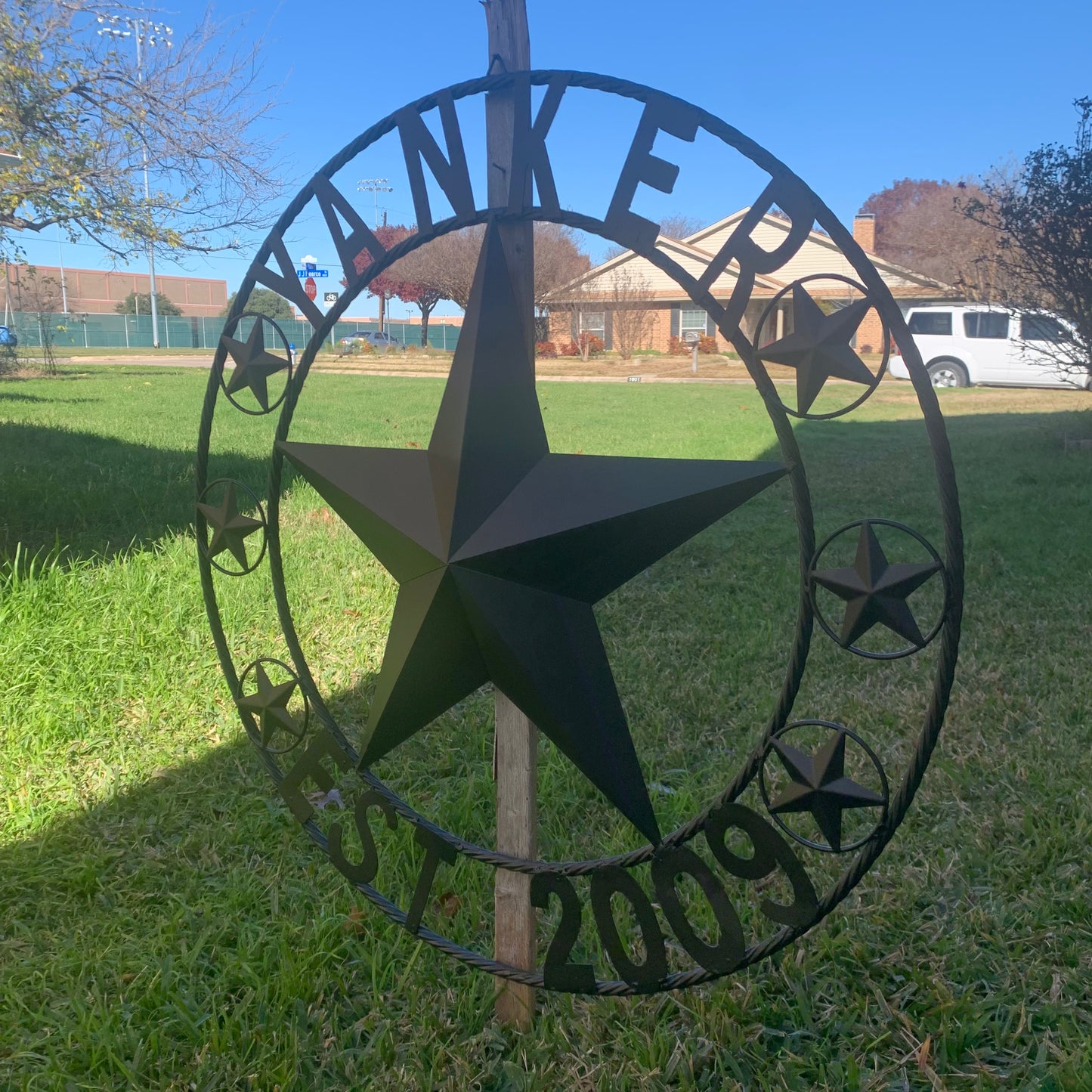 YANKER STYLE CUSTOM NAME STAR BARN METAL STAR 3d TWISTED ROPE RING WESTERN HOME DECOR RUSTIC BLACK HANDMADE 24",32",36",50"