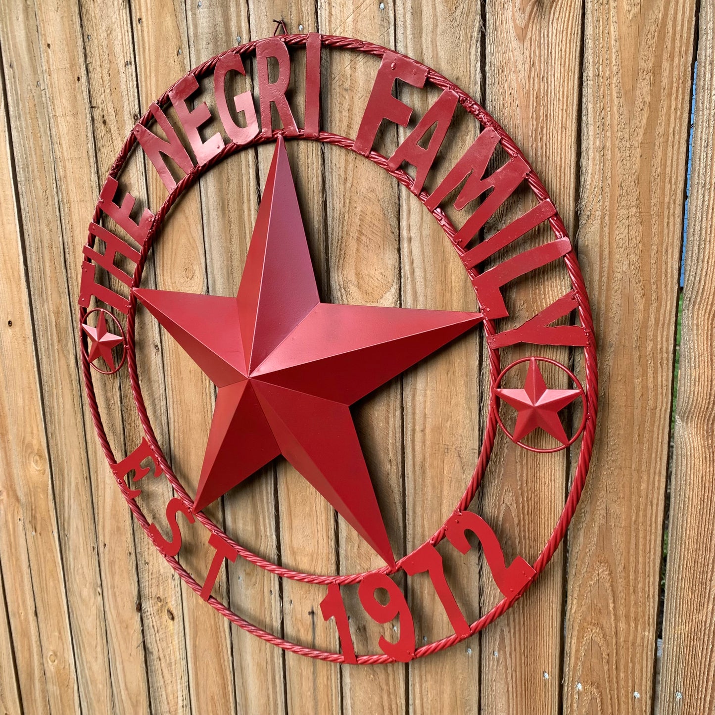 NEGRI FAMILY STYLE YOUR CUSTOM NAME STAR BARN STAR METAL LONE STAR WESTERN HOME DECOR RUSTIC BURGUNDY RED HANDMADE 24",32",36",50"