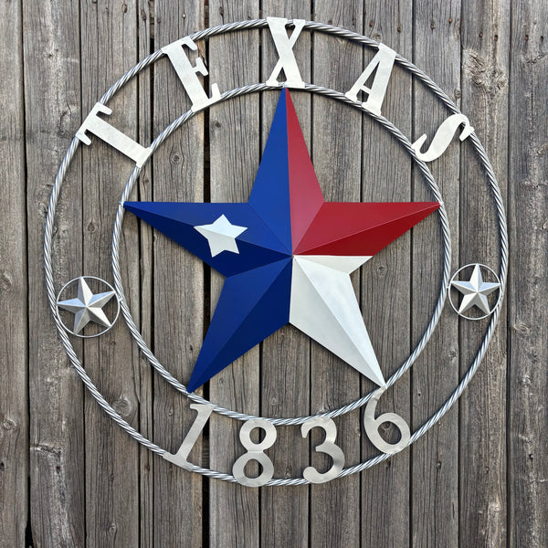 1836 TEXAS 1836 FLAG STAR RED WHITE BLUE TWISTED SILVER RING WESTERN HOME DECOR HANDMADE NEW