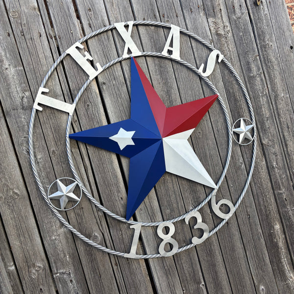 1836 TEXAS 1836 FLAG STAR RED WHITE BLUE TWISTED SILVER RING WESTERN HOME DECOR HANDMADE NEW
