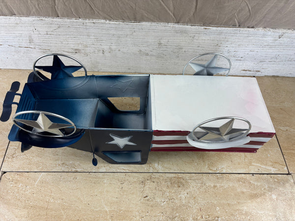 USA FLAG TRUCK 18" PICKUP TRUCK METAL ART FIGURINE VINTAGE WESTERN HOME DECOR HANDMADE  #EH12864