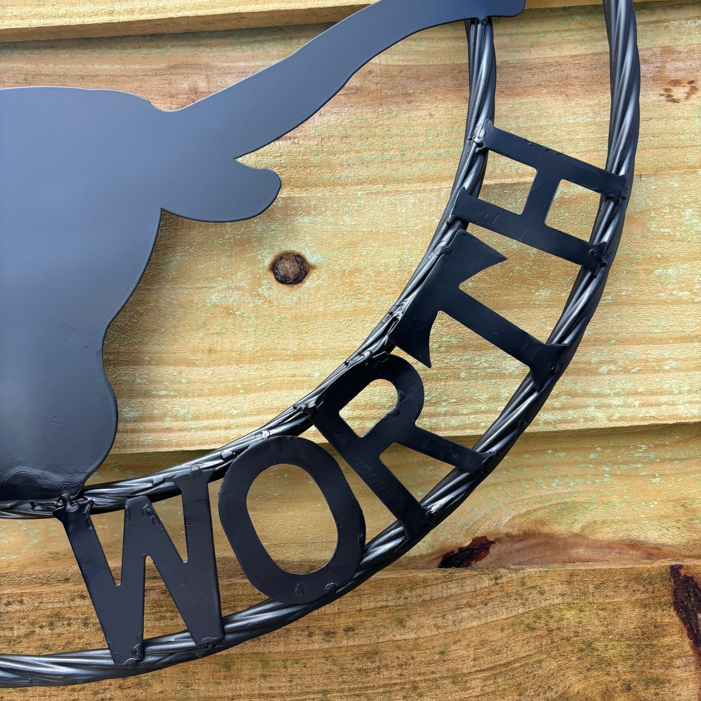 TEXAS FORT WORTH METAL SIGN LONGHORNS BLACK WESTERN HOME DECOR HANDMADE
