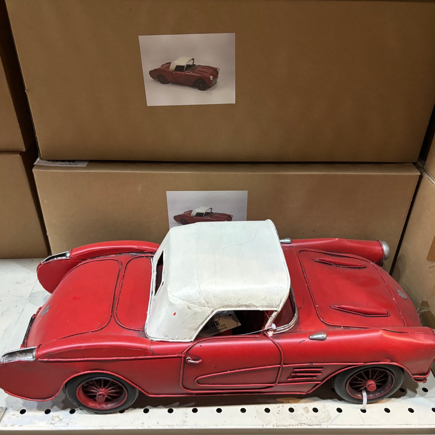 RA0236 RED CLASSIC CAR COVERTIBLE L 18" METAL CAR ART WESTERN HOME DECOR HANDMADE