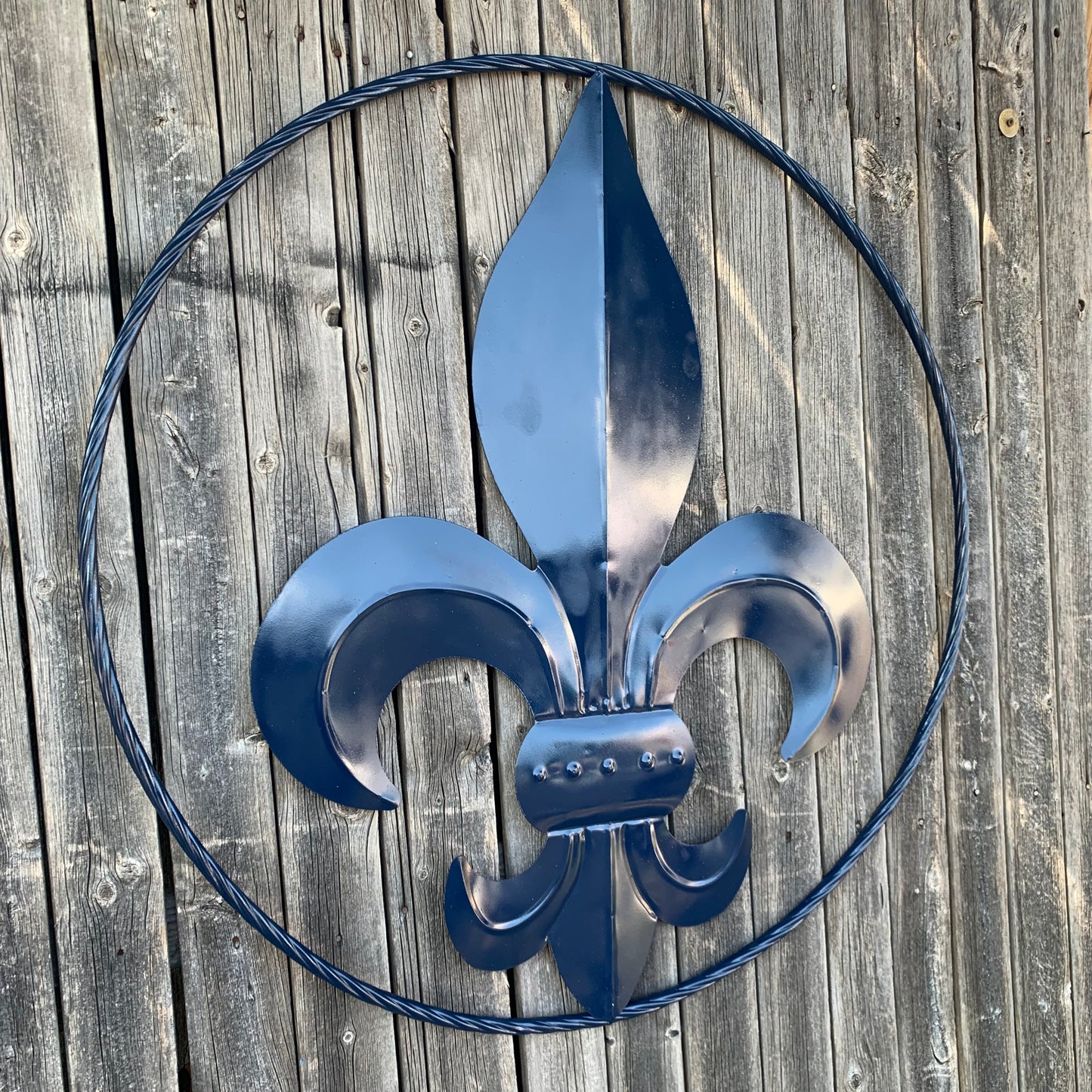 NAVY BLUE 24",36" FLEUR DE LIS METAL WALL ART SIGN WESTERN HOME DECOR HANDMADE NEW #EH10764