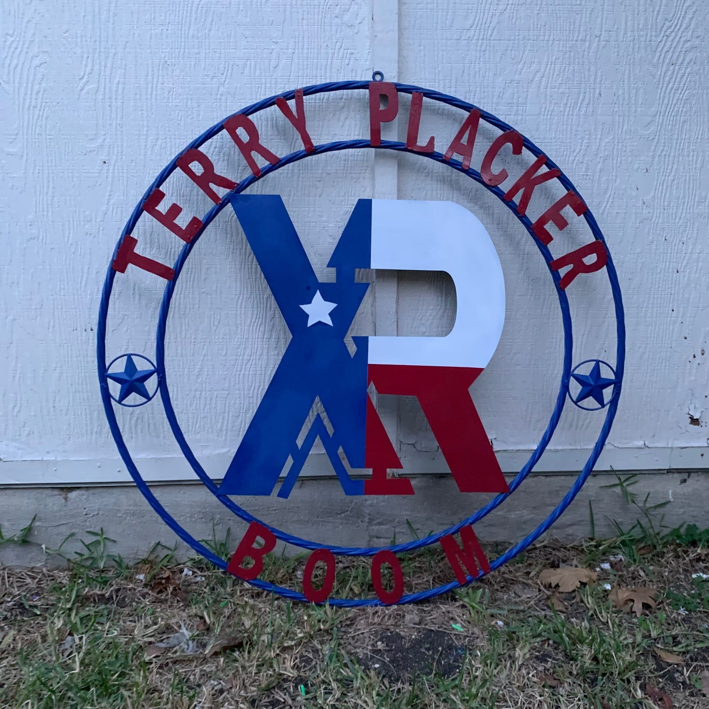 #EH11299 CUSTOM NAME XR ROOFING STYLE SIGN RED,WHITE & BLUE TEXAS FLAG LOGO HANDMADE