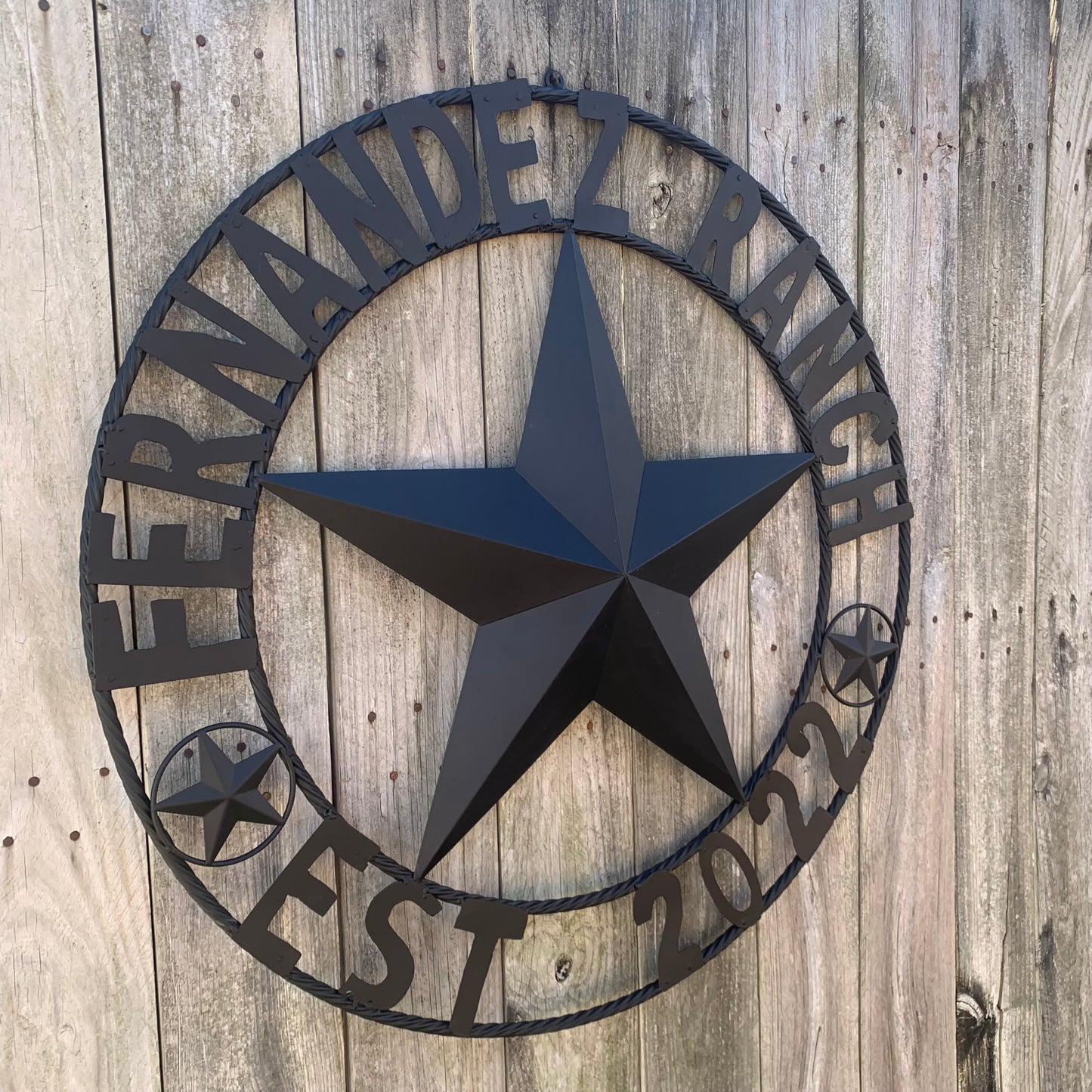 FERNANDEZ RANCH STYLE YOUR CUSTOM NAME STAR BARN STAR METAL LONE STAR WESTERN HOME DECOR RUSTIC BLACK HANDMADE 24",32",36",50"