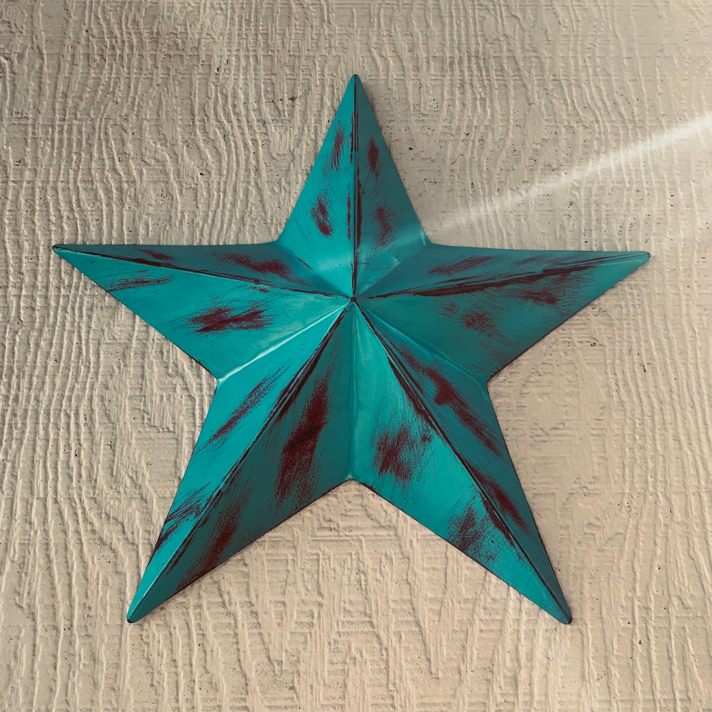 TURQUOISE DISTRESSED TWO TONE BARN STAR METAL ART WESTERN HOME DECOR HANDMADE NEW