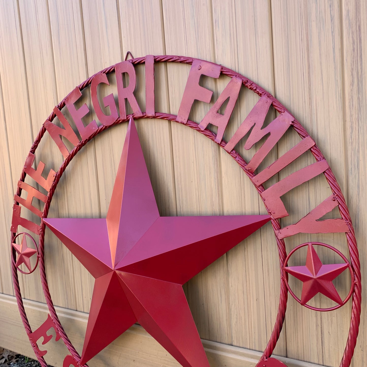 NEGRI FAMILY STYLE YOUR CUSTOM NAME STAR BARN STAR METAL LONE STAR WESTERN HOME DECOR RUSTIC BURGUNDY RED HANDMADE 24",32",36",50"