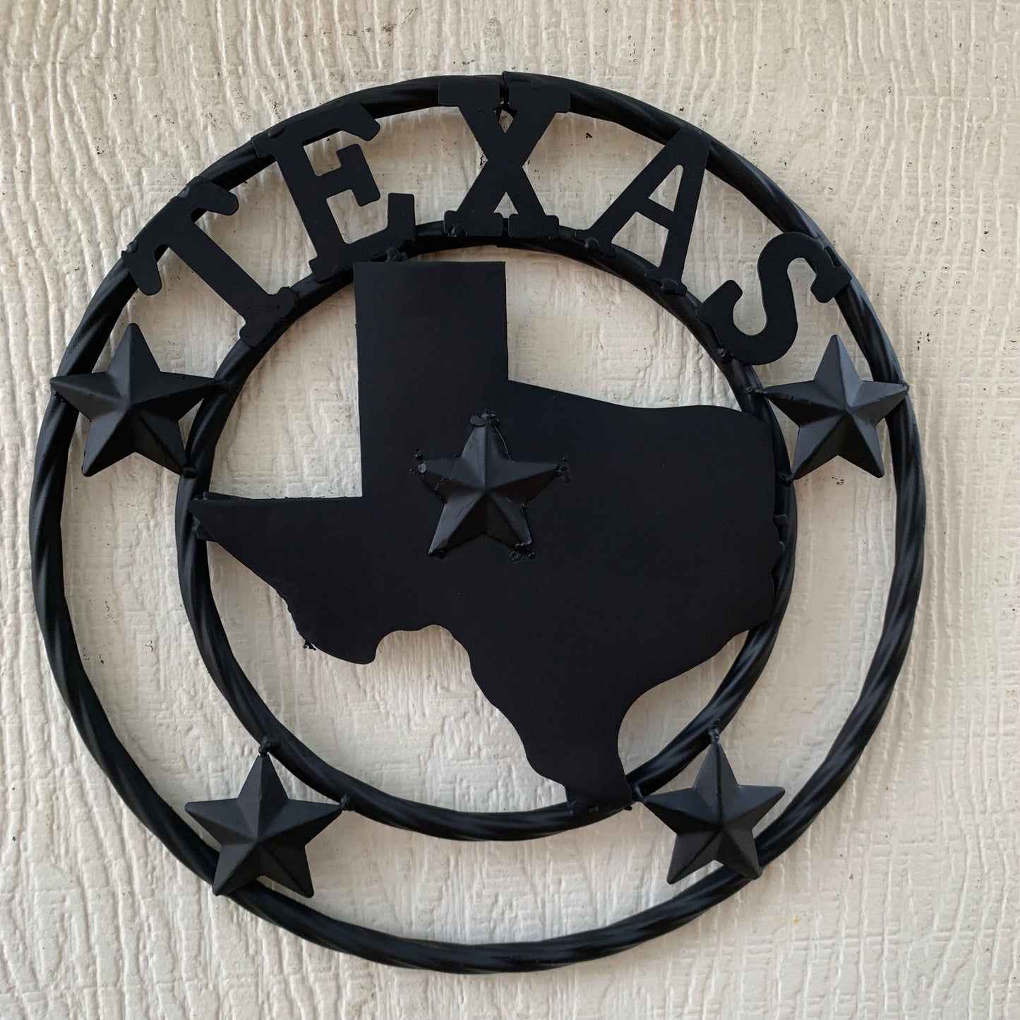 12" STATE OF TEXAS MAP RUSTIC BLACK TWISTED RING METAL SIGN WESTERN HOME DECOR HANDMADE NEW