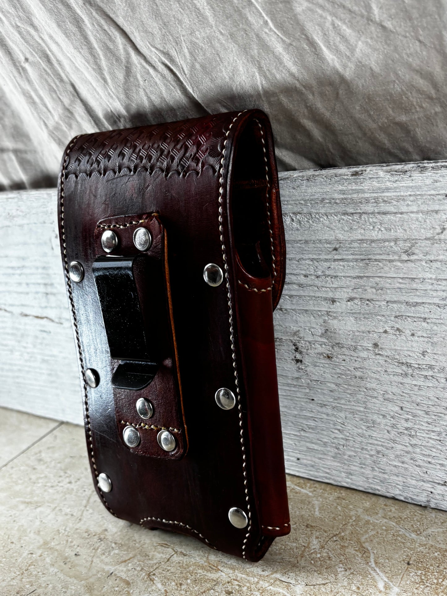 7" LONE STAR LEATHER HOLSTER BROWN STAR POUCH EXTRA LARGE  BELT LOOP CLIP CELL PHONE CASE UNIVERSAL HANDMADE #EH13808