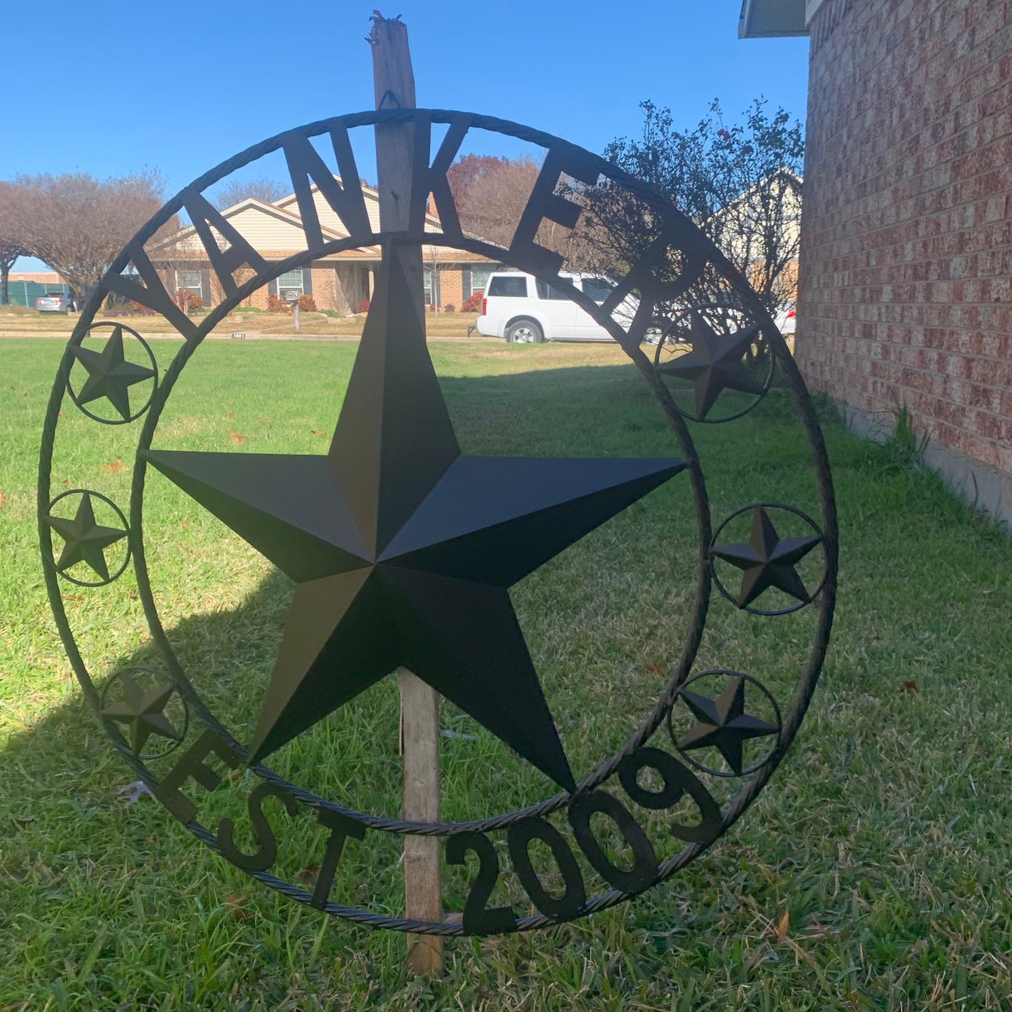 YANKER STYLE CUSTOM NAME STAR BARN METAL STAR 3d TWISTED ROPE RING WESTERN HOME DECOR RUSTIC BLACK HANDMADE 24",32",36",50"