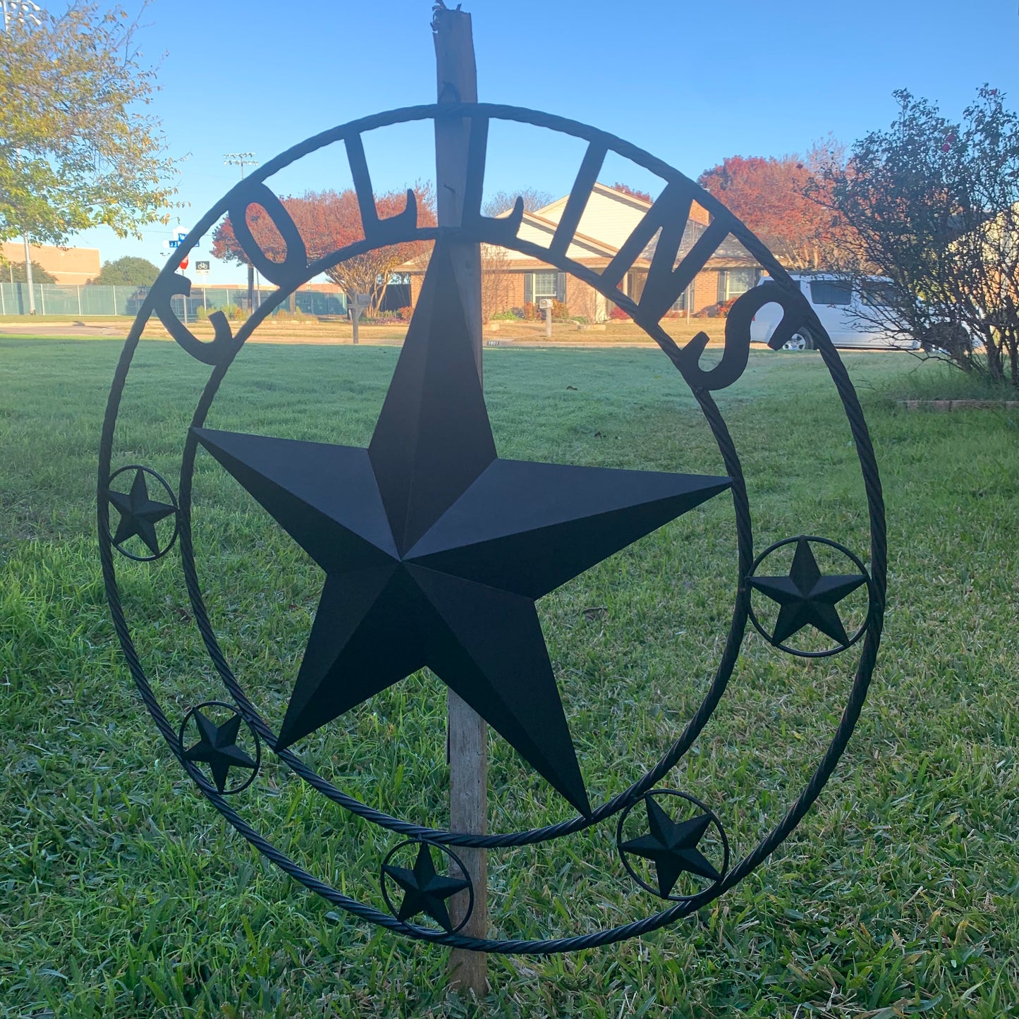 COLLINS STYLE CUSTOM STAR NAME BARN METAL STAR 3d TWISTED ROPE RING WESTERN HOME DECOR RUSTIC BLACK HANDMADE 24",32",36",50"