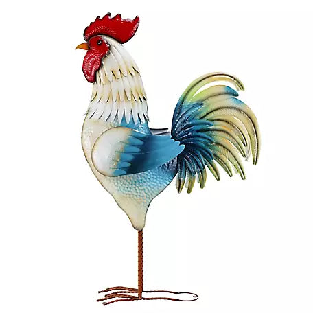 RUSTIC ROOSTER CHICKEN GARDEN ANIMAL SCULPTURE METAL DECOR HANDMADE
