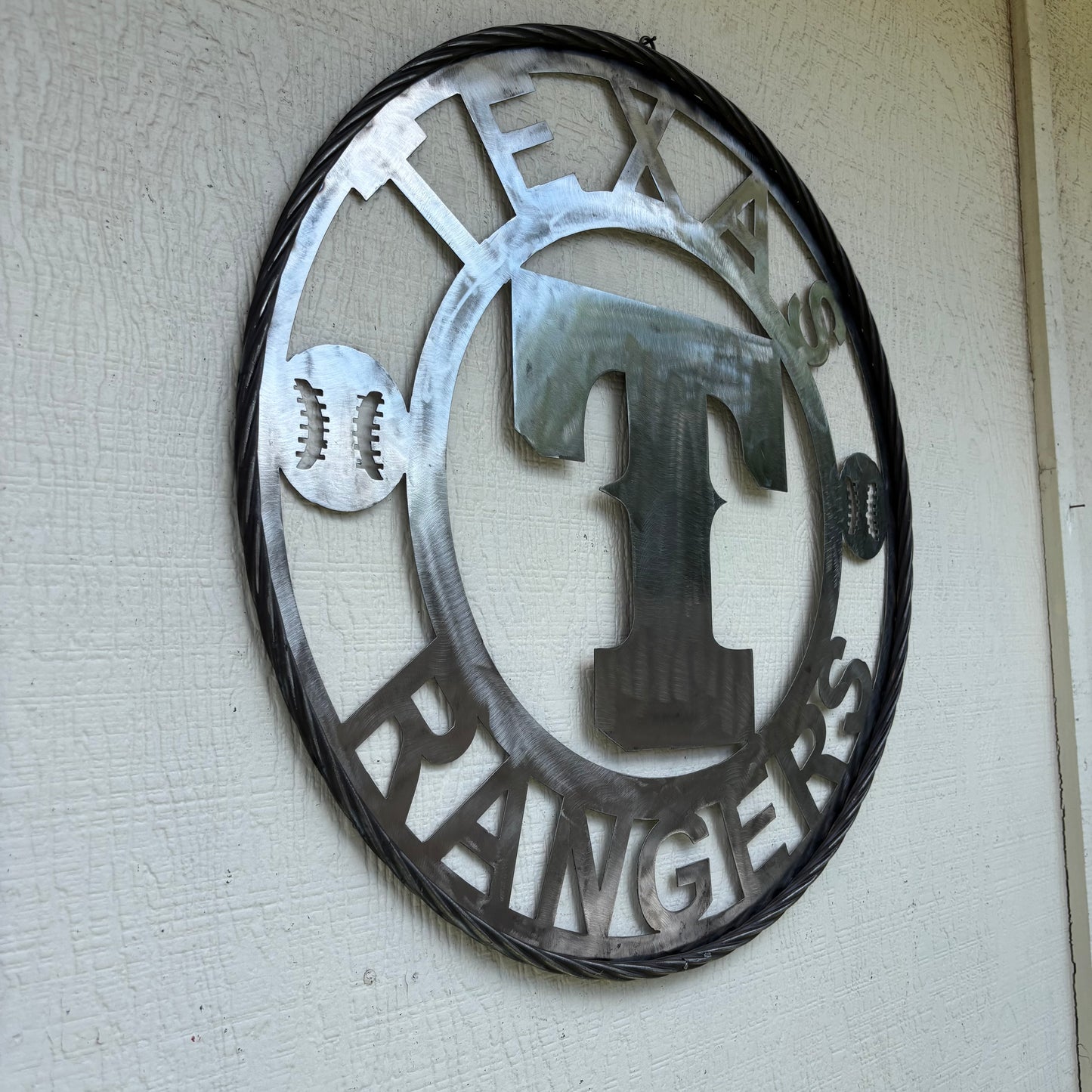 TEXAS RANGERS CUSTOM RAW METAL VINTAGE CRAFT TEAM SIGN TWISTED ROPE RING HANDMADE