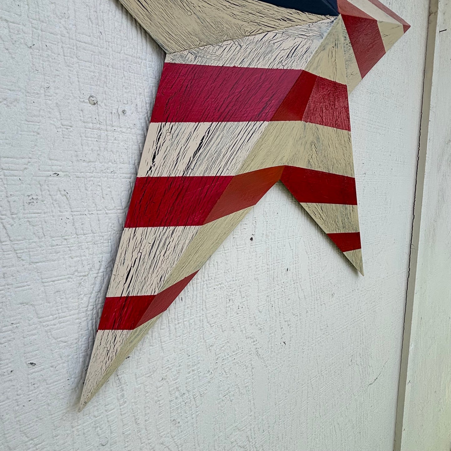USA FLAG STAR CRACKLE RED IVORY NAVY BLUE METAL BARN STAR METAL WALL ART WESTERN HOME DECOR HANDMADE NEW
