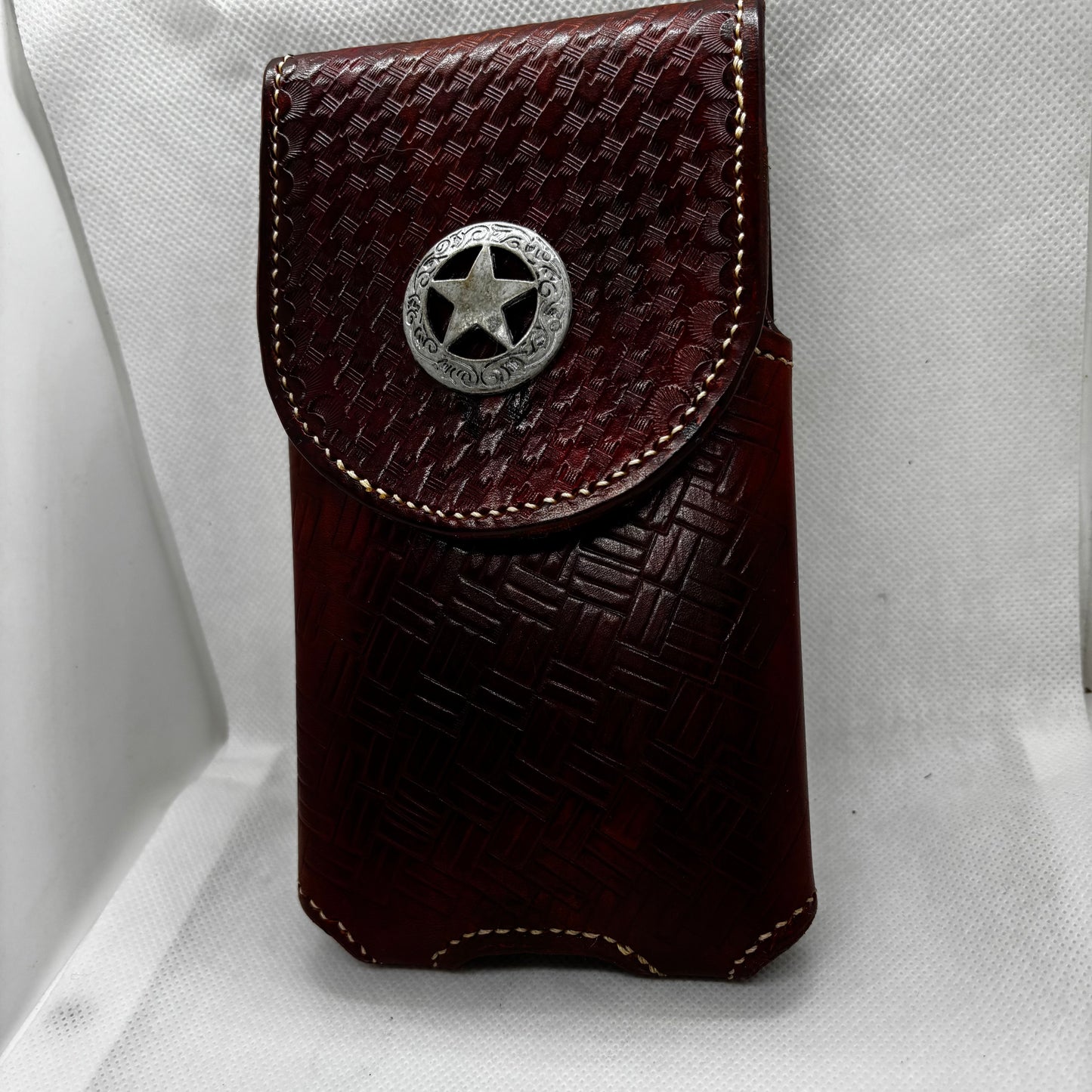 7" LONE STAR LEATHER HOLSTER BROWN STAR POUCH EXTRA LARGE  BELT LOOP CLIP CELL PHONE CASE UNIVERSAL HANDMADE #EH13808