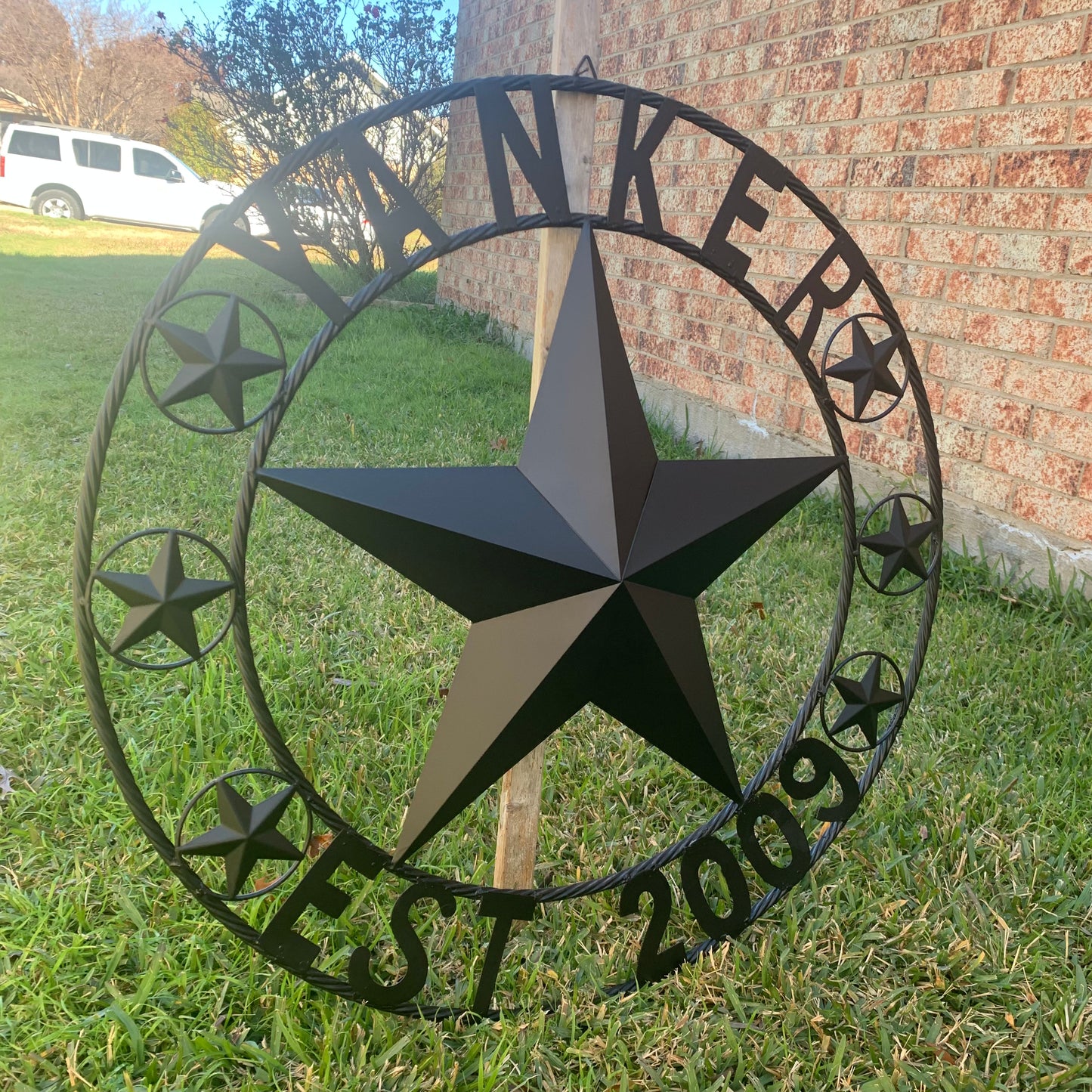 YANKER STYLE CUSTOM NAME STAR BARN METAL STAR 3d TWISTED ROPE RING WESTERN HOME DECOR RUSTIC BLACK HANDMADE 24",32",36",50"