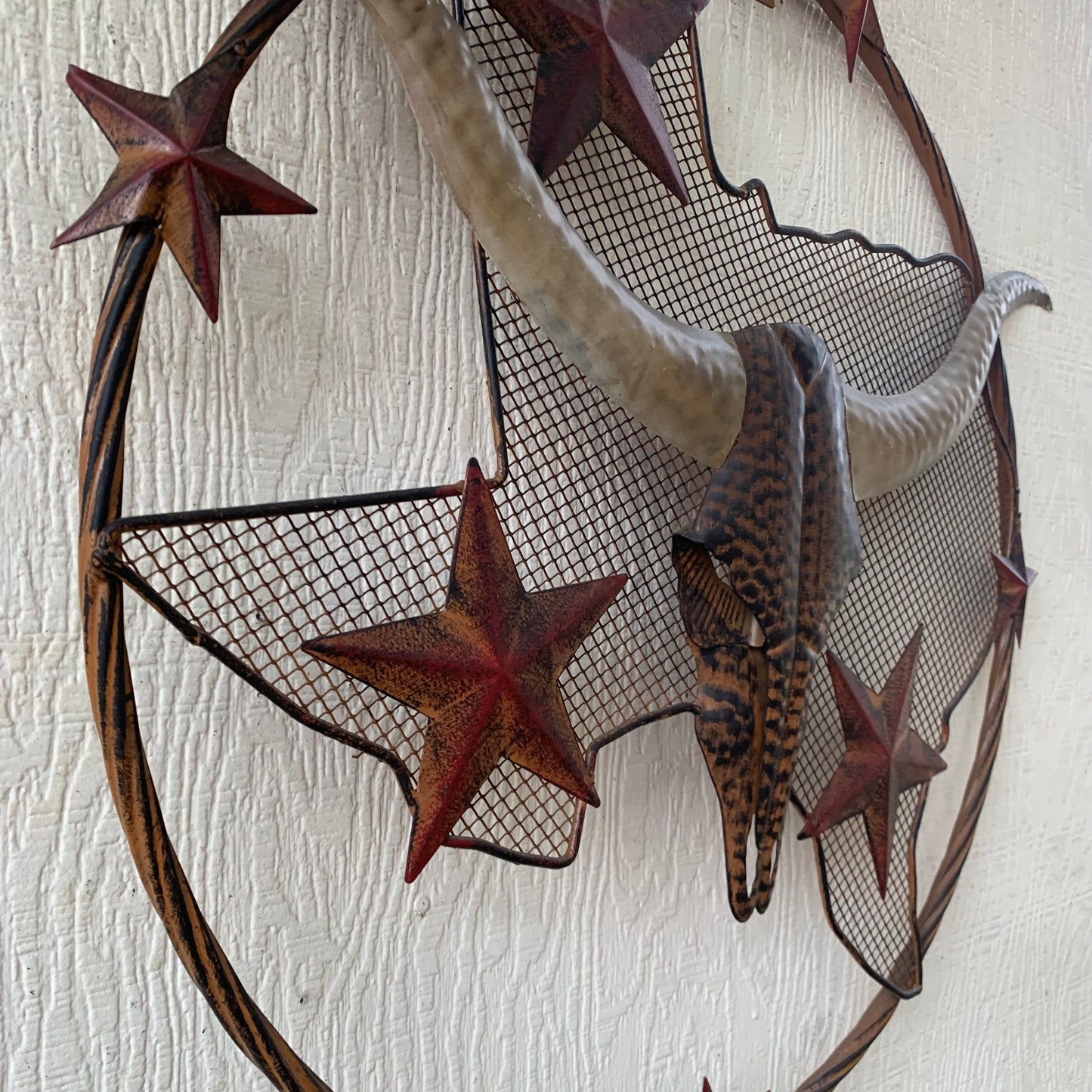 24" LONGHORNS & STARS METAL WALL ART SCULPTURE WESTERN HOME DECOR HANDMADE NEW