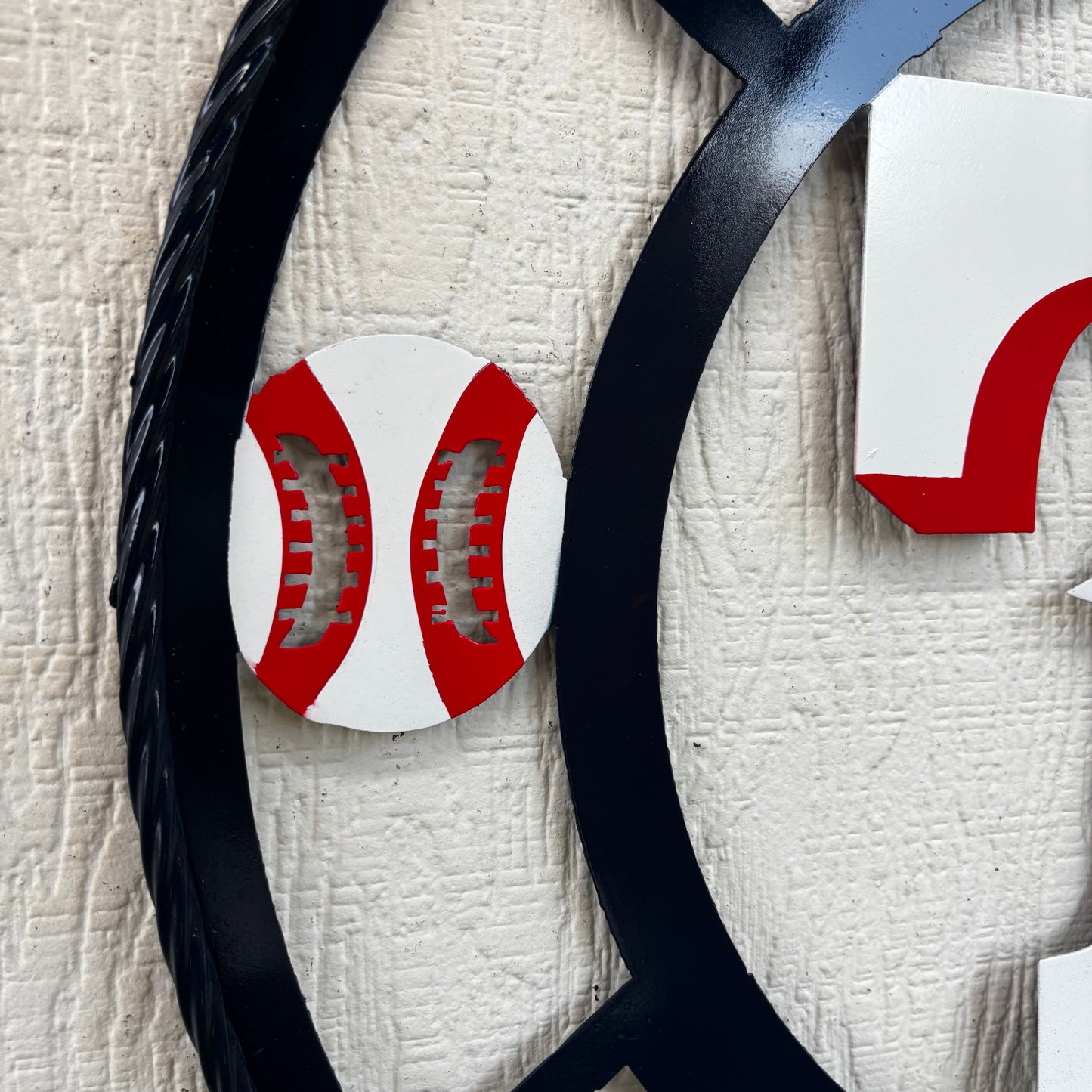 TEXAS RANGERS CUSTOM METAL VINTAGE CRAFT TEAM SIGN WHITE & RED & NAVY BLUE RING HANDMADE