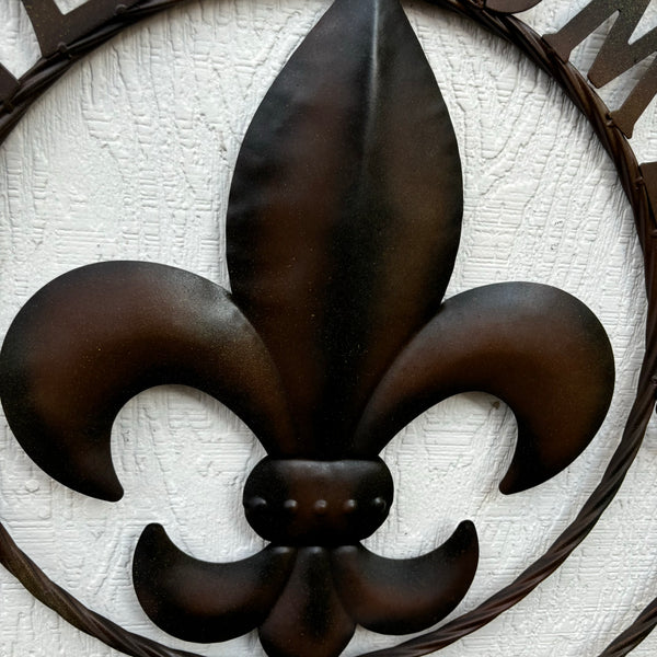 24" WELCOME FLEUR DE LIS METAL WALL ART WESTERN HOME DECOR BROWN NEW #EH11997