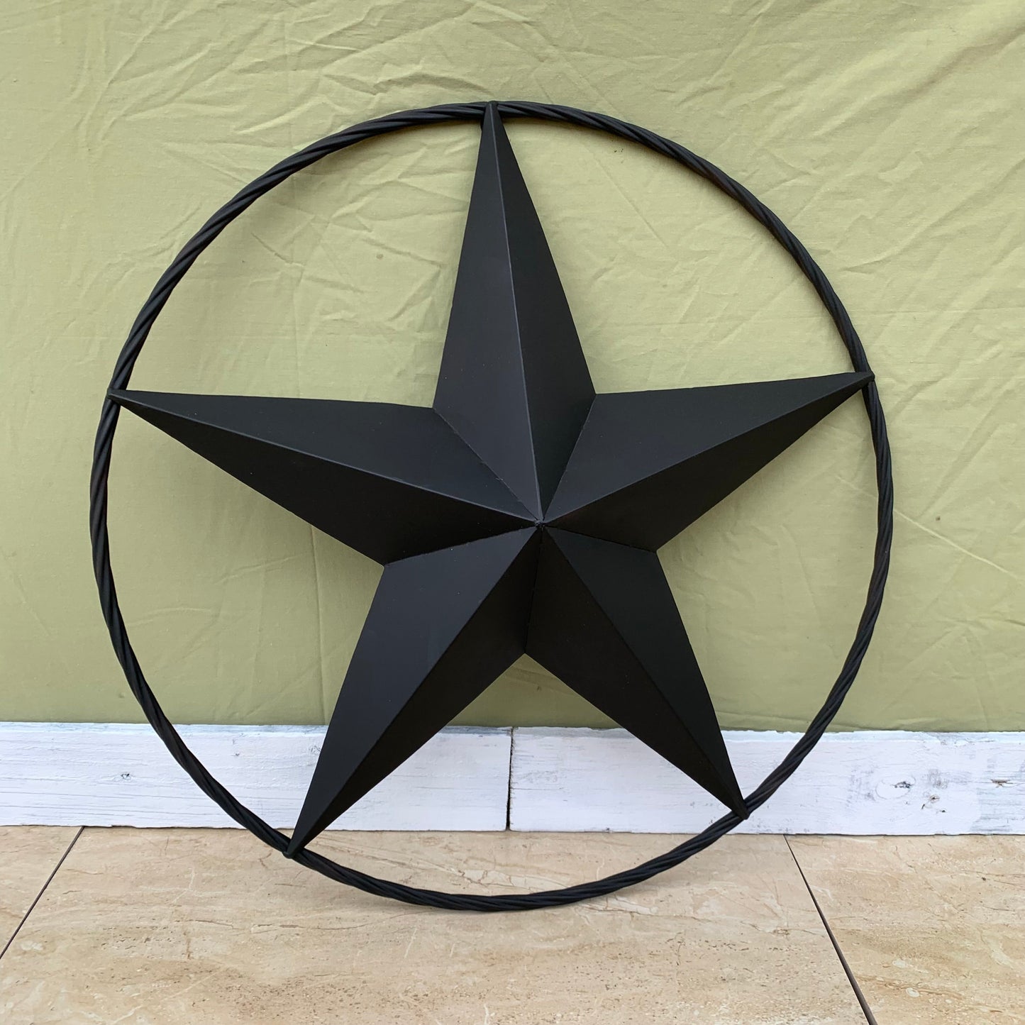 RUSTIC BLACK BARN STAR 3d TWISTED ROPE RING WESTERN HOME DECOR HANDMADE NEW 3" TO 72"-#EH10608