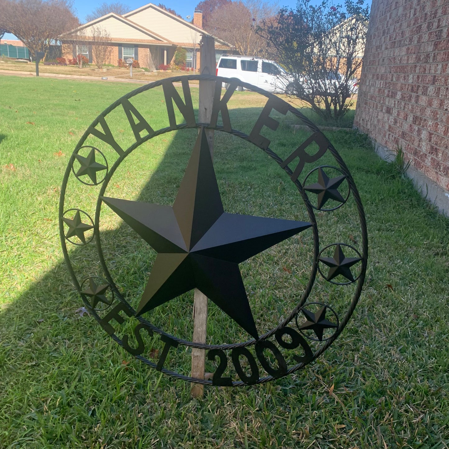 YANKER STYLE CUSTOM NAME STAR BARN METAL STAR 3d TWISTED ROPE RING WESTERN HOME DECOR RUSTIC BLACK HANDMADE 24",32",36",50"
