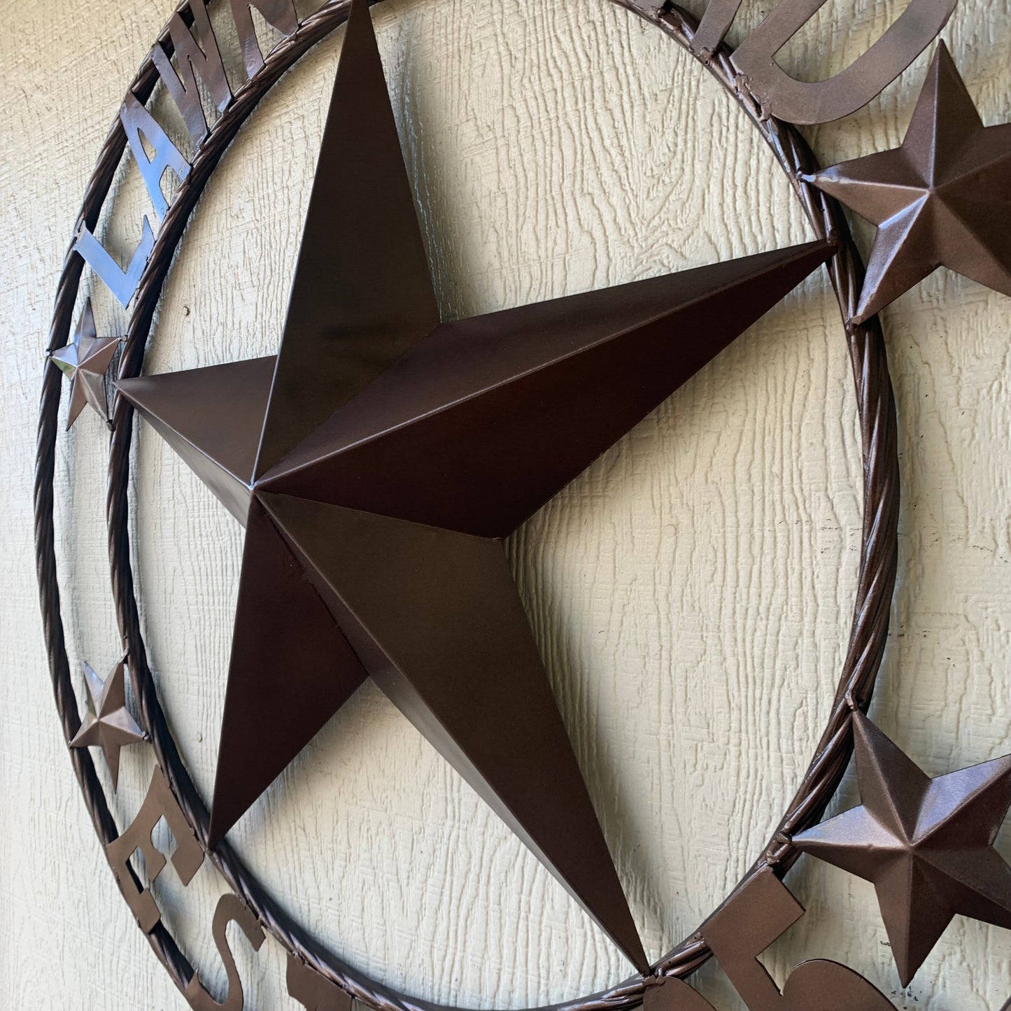 LAWN SQUAD STYLE CUSTOM BARN STAR NAME YOUR CUSTOM NAME STAR METAL NAME BARN STAR WITH TWISTED ROPE RING DESIGN METAL WALL 3d STAR ART WESTERN HOME DECOR RUSTIC BRONZE NEW