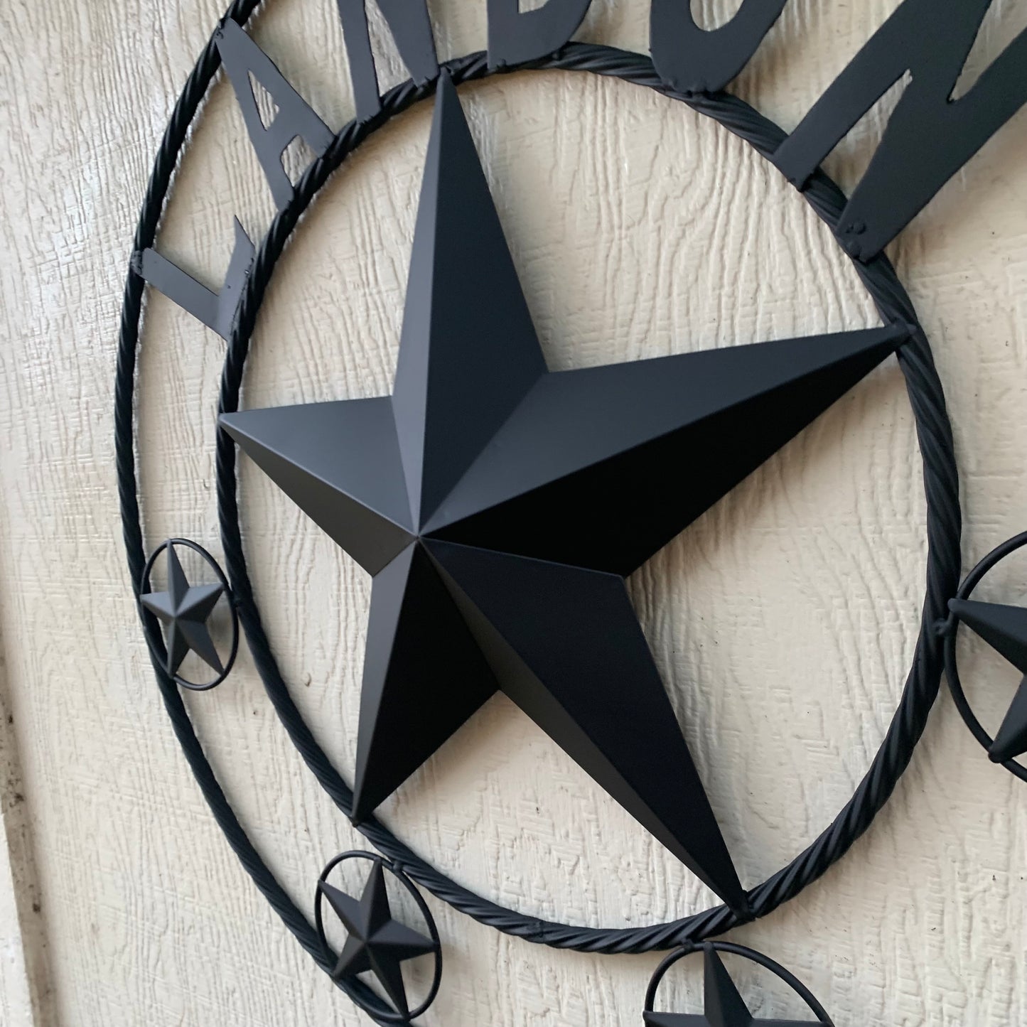 LANDON STYLE CUSTOM NAME STAR BARN METAL STAR 3d TWISTED ROPE RING WESTERN HOME DECOR RUSTIC BLACK HANDMADE 24",32",36",50"