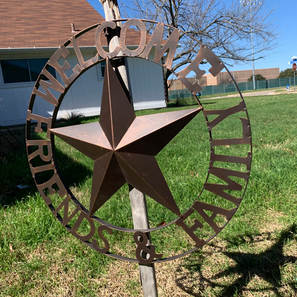 WELCOME FRIENDS FAMILY BARN METAL STAR WALL ART WESTERN HOME DECOR HANDMADE NEW