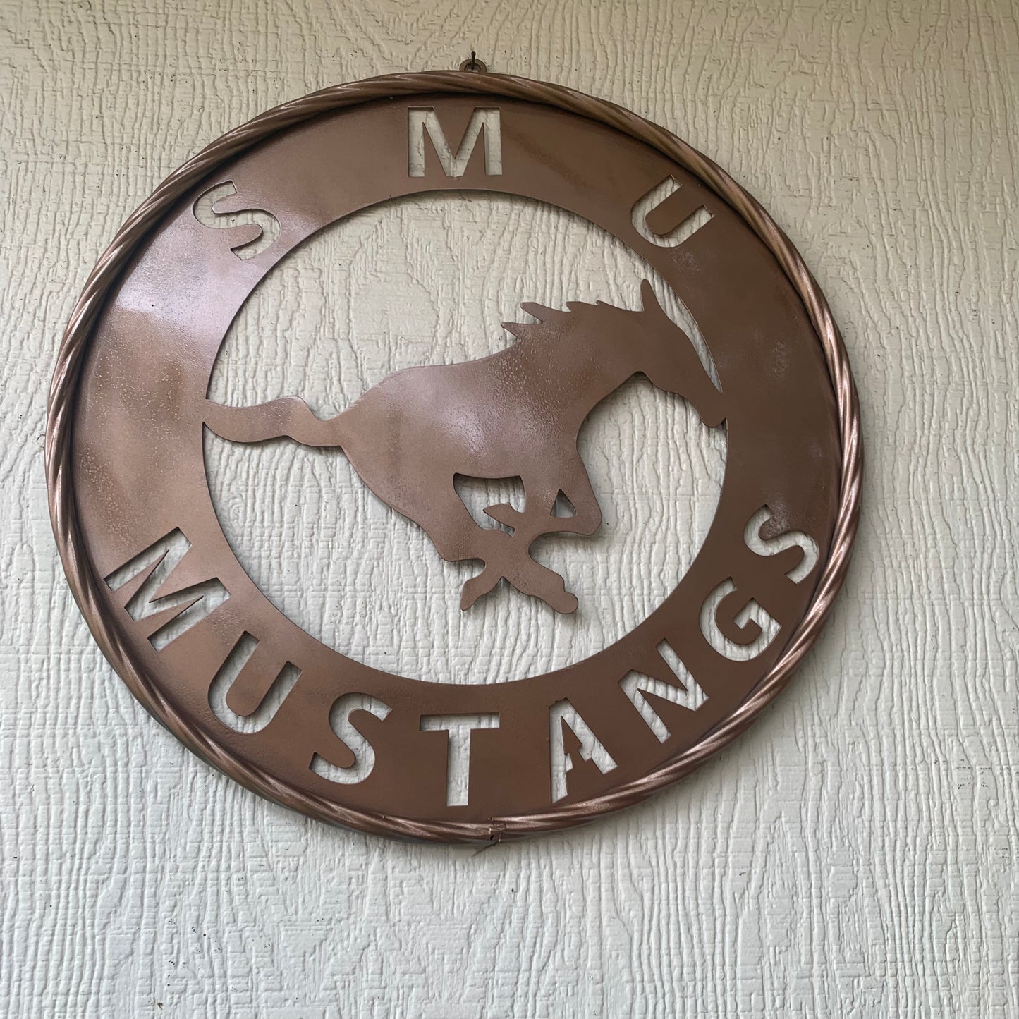 SMU MUSTANGS HAMMERED COPPER METAL CUSTOM VINTAGE CRAFT WALL ART TEAM SIGN HANDMADE