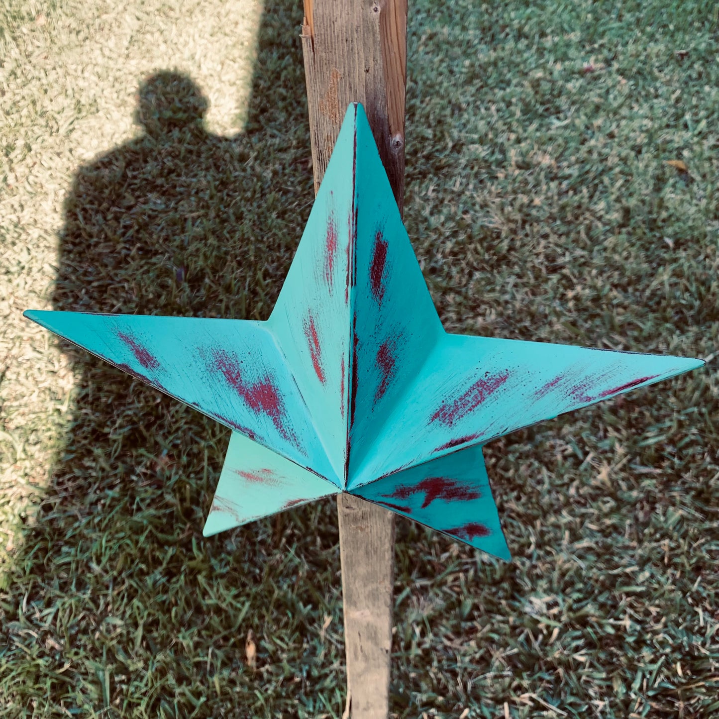 TURQUOISE DISTRESSED TWO TONE BARN STAR METAL ART WESTERN HOME DECOR HANDMADE NEW
