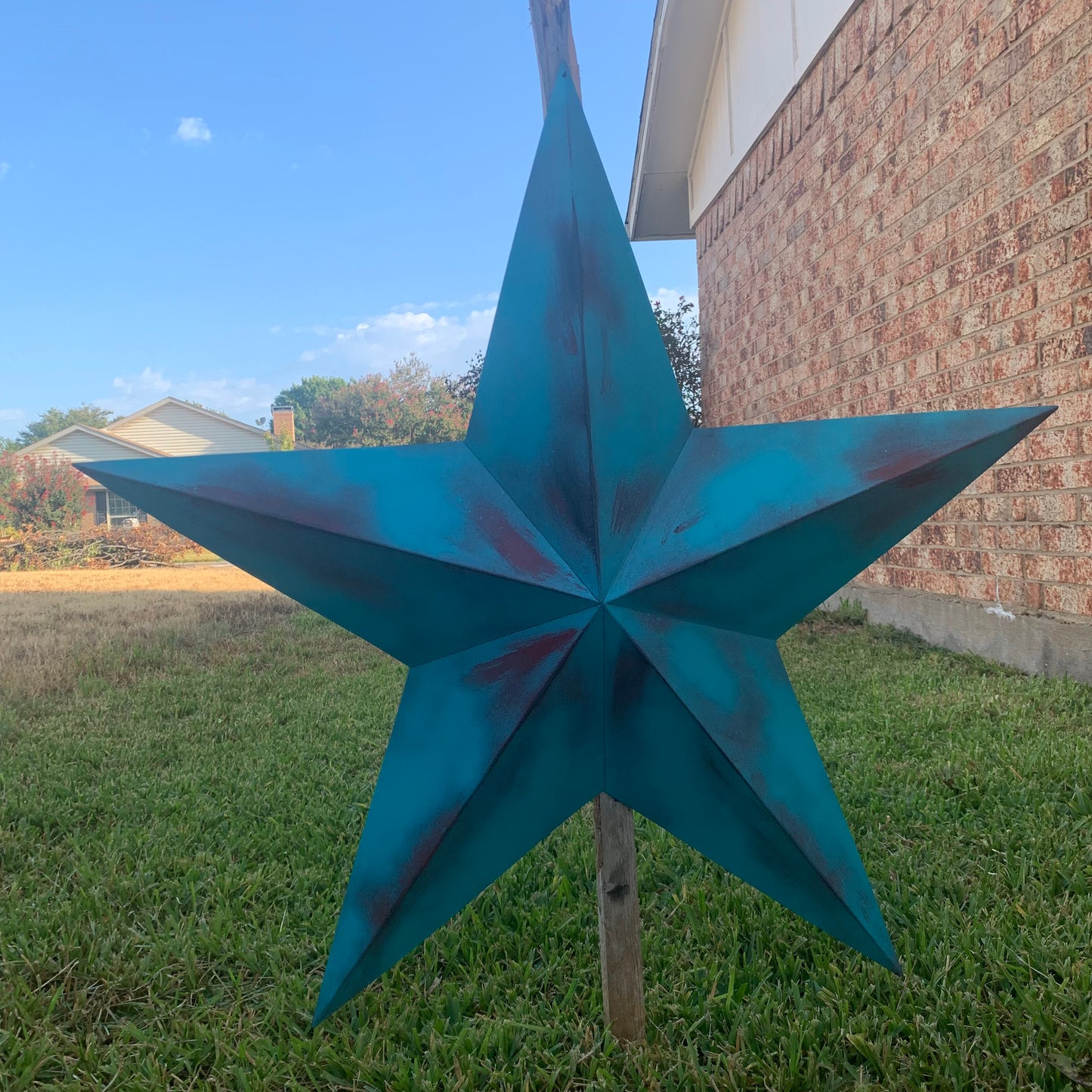 #EH10540 TURQUOISE DISTRESSED TWO TONE BARN STAR METAL ART WESTERN HOME DECOR HANDMADE NEW