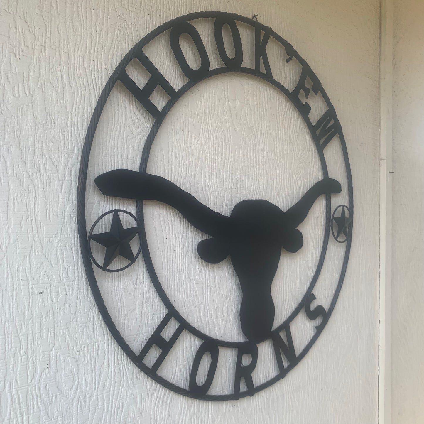 HOOKEM HORNS WITH LONE STAR TEXAS LONGHORNS HOOK EM BLACK METAL CUSTOM VINTAGE CRAFT WALL ART TEAM SIGN HANDMADE