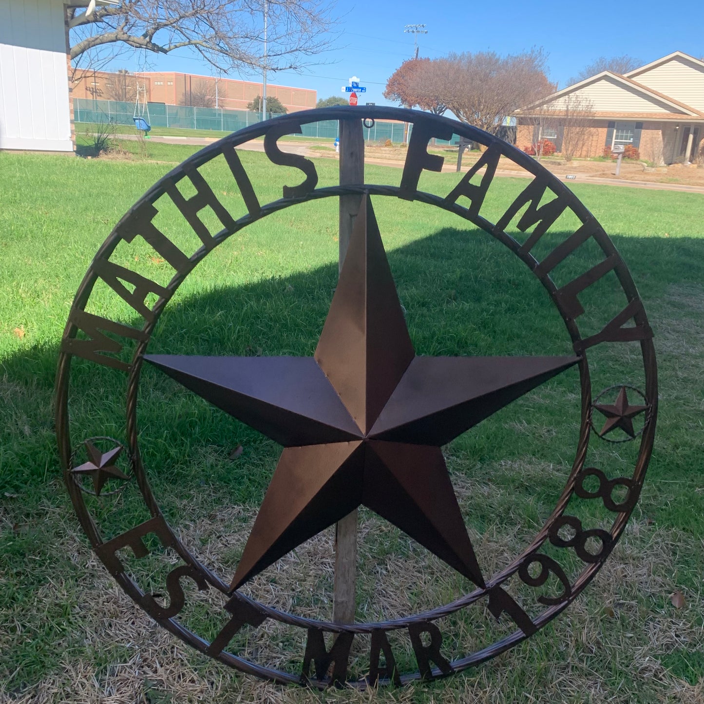 MATHIS STYLE CUSTOM NAME STAR BARN STAR 3d METAL LONESTAR TWISTED ROPE RING WESTERN HOME DECOR RUSTIC BRONZE COPPER HANDMADE 24",32",36",50"