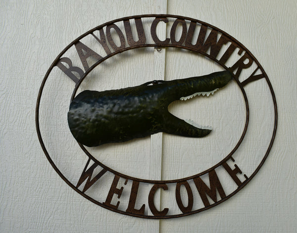BAYOU COUNTRY SIGN CUSTOM METAL VINTAGE CRAFT SIGN WESTERN HOME DECOR HANDMADE 31" & 22"