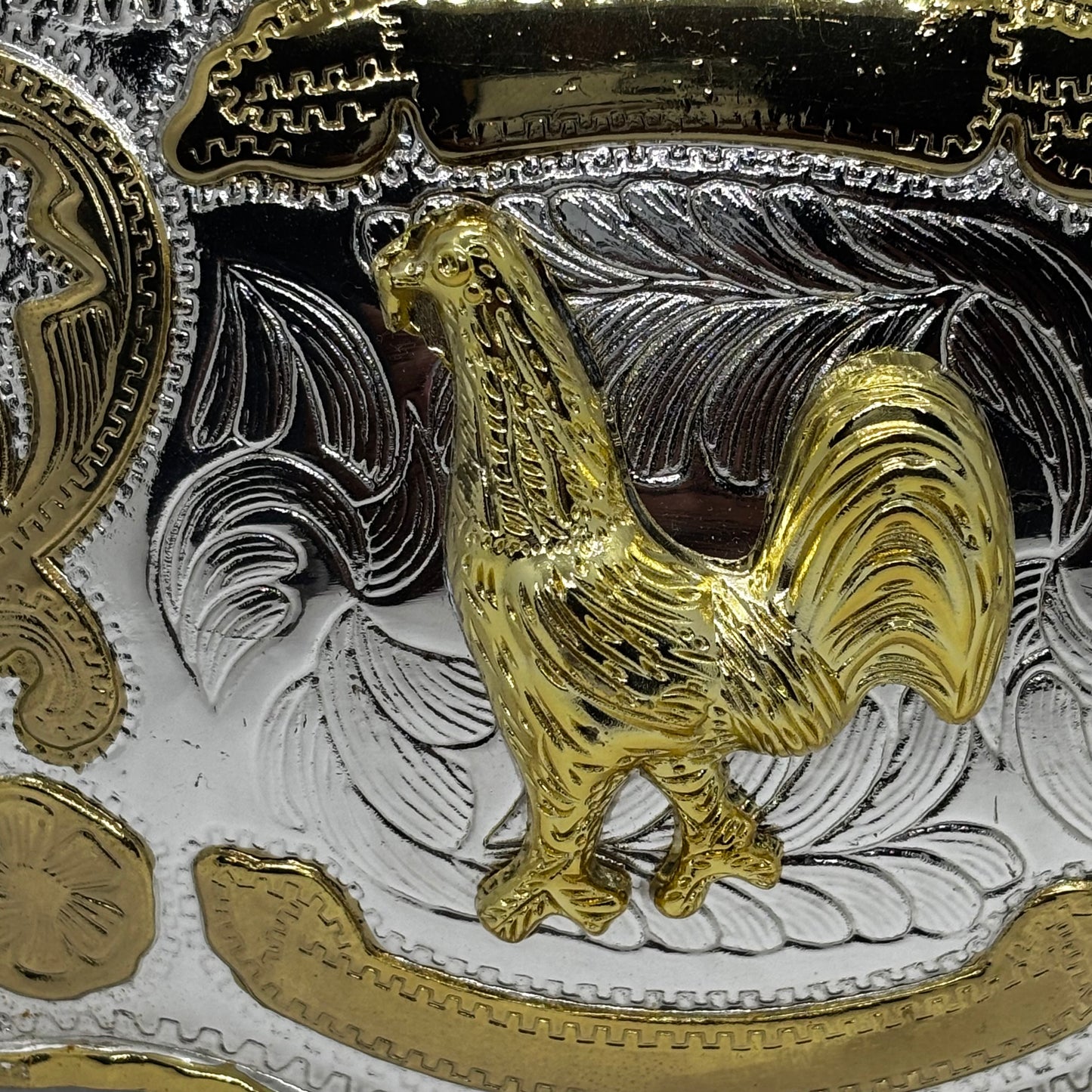 ROOSTER BELT BUCKLE GOLD SILVER WESTERN BUCKLE CRAFT HANDMADE 5.5" X 4" #EH13802