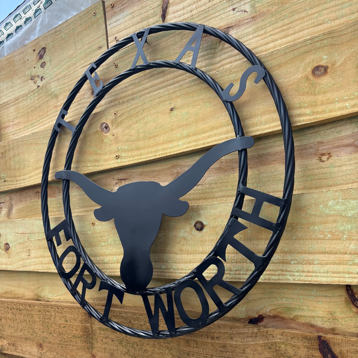 TEXAS FORT WORTH METAL SIGN LONGHORNS BLACK WESTERN HOME DECOR HANDMADE