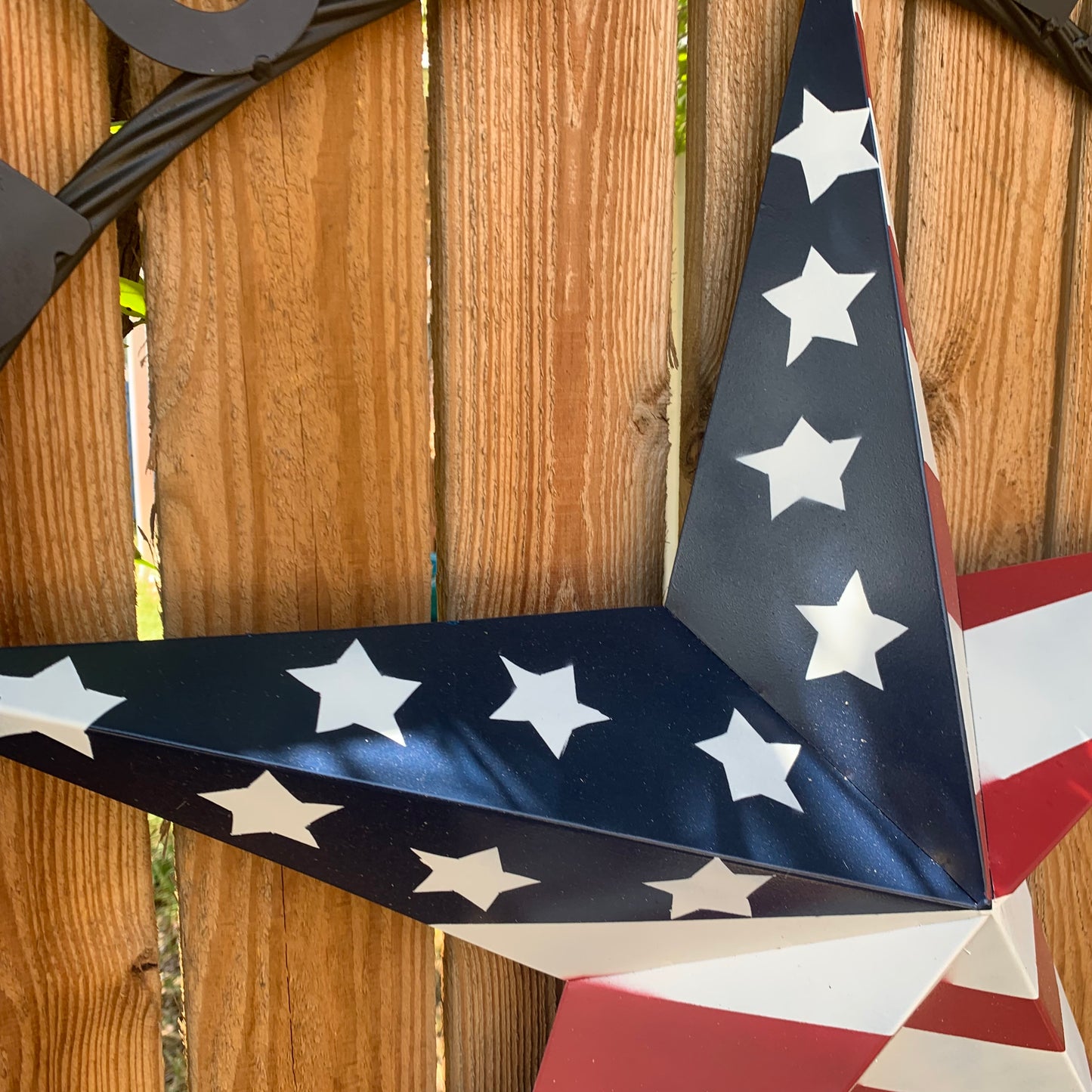 GOD BLESS AMERICA USA FLAG 3d STAR METAL BARN STAR BLACK TWISTED ROPE RING WALL ART WESTERN HOME DECOR RED WHITE & BLUE HANDMADE NEW #EH10490