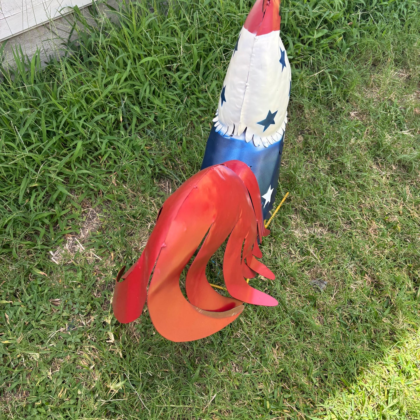 USA FLAG ROOSTER AMERICAN RED WHITE BLUE PATRIOTIC GARDEN METAL SCULPTURE WESTERN HOME DECOR ORNAMENT HANDMADE #34-003