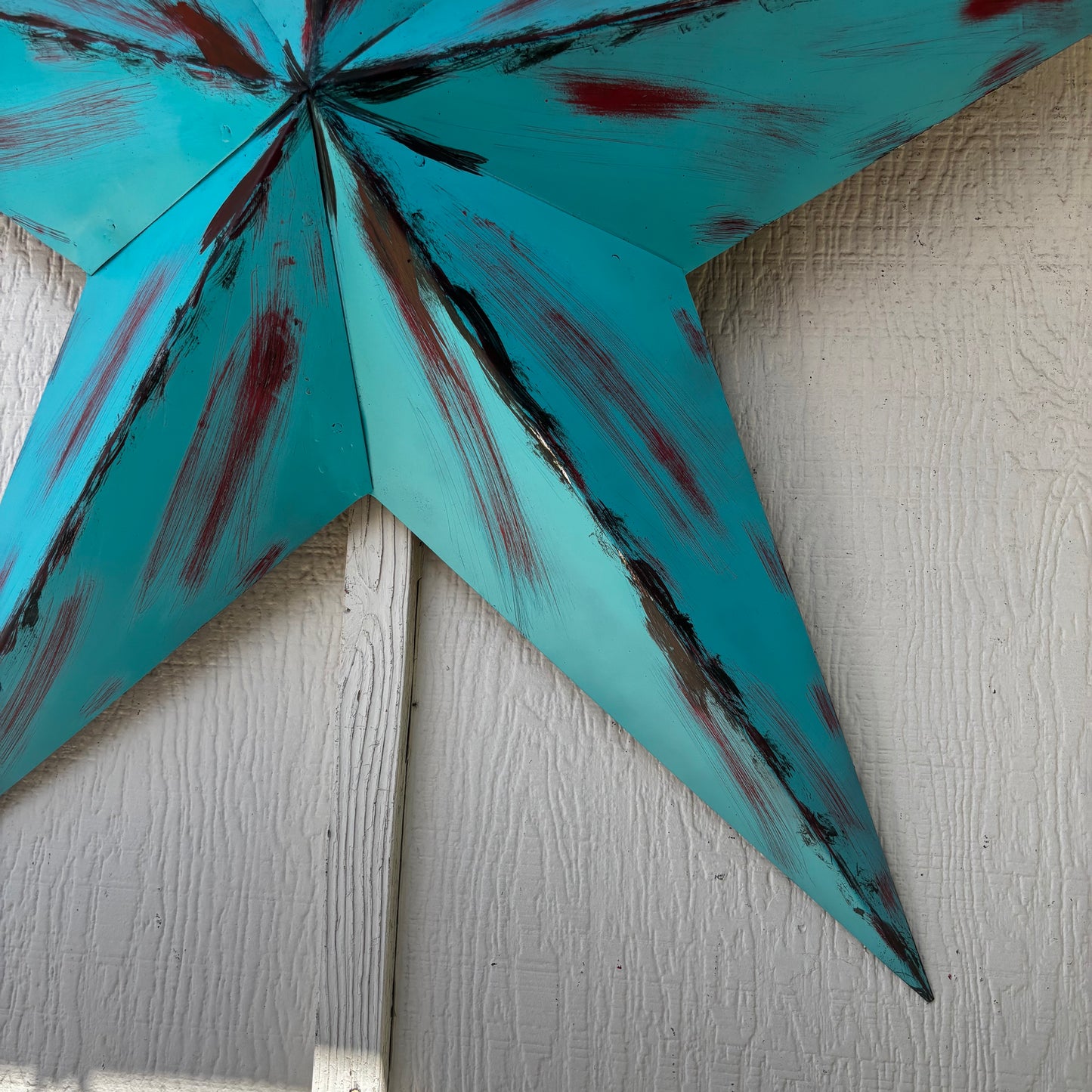 TURQUOISE DISTRESSED TWO TONE BARN STAR METAL ART WESTERN HOME DECOR HANDMADE