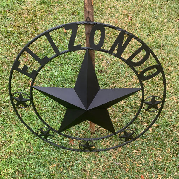 ELIZONDO STYLE CUSTOM NAME STAR BARN METAL STAR 3d TWISTED ROPE RING WESTERN HOME DECOR RUSTIC BLACK HANDMADE 24",32",36",50"