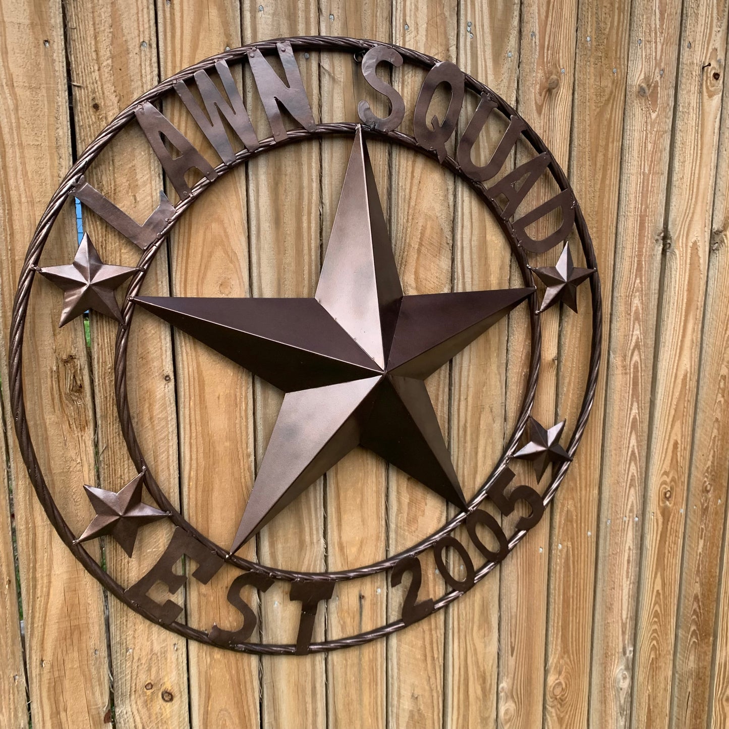 LAWN SQUAD STYLE CUSTOM BARN STAR NAME YOUR CUSTOM NAME STAR METAL NAME BARN STAR WITH TWISTED ROPE RING DESIGN METAL WALL 3d STAR ART WESTERN HOME DECOR RUSTIC BRONZE NEW