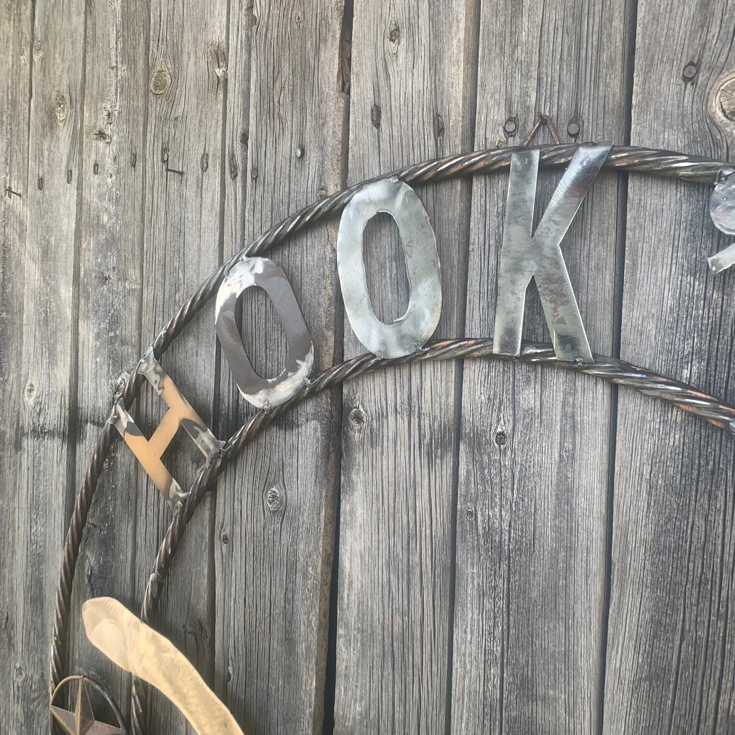 HOOKEM HORNS & LONE STAR TEXAS LONGHORNS HOOK EM RAW METAL UNPAINTED CUSTOM VINTAGE CRAFT WALL ART TEAM SIGN HANDMADE
