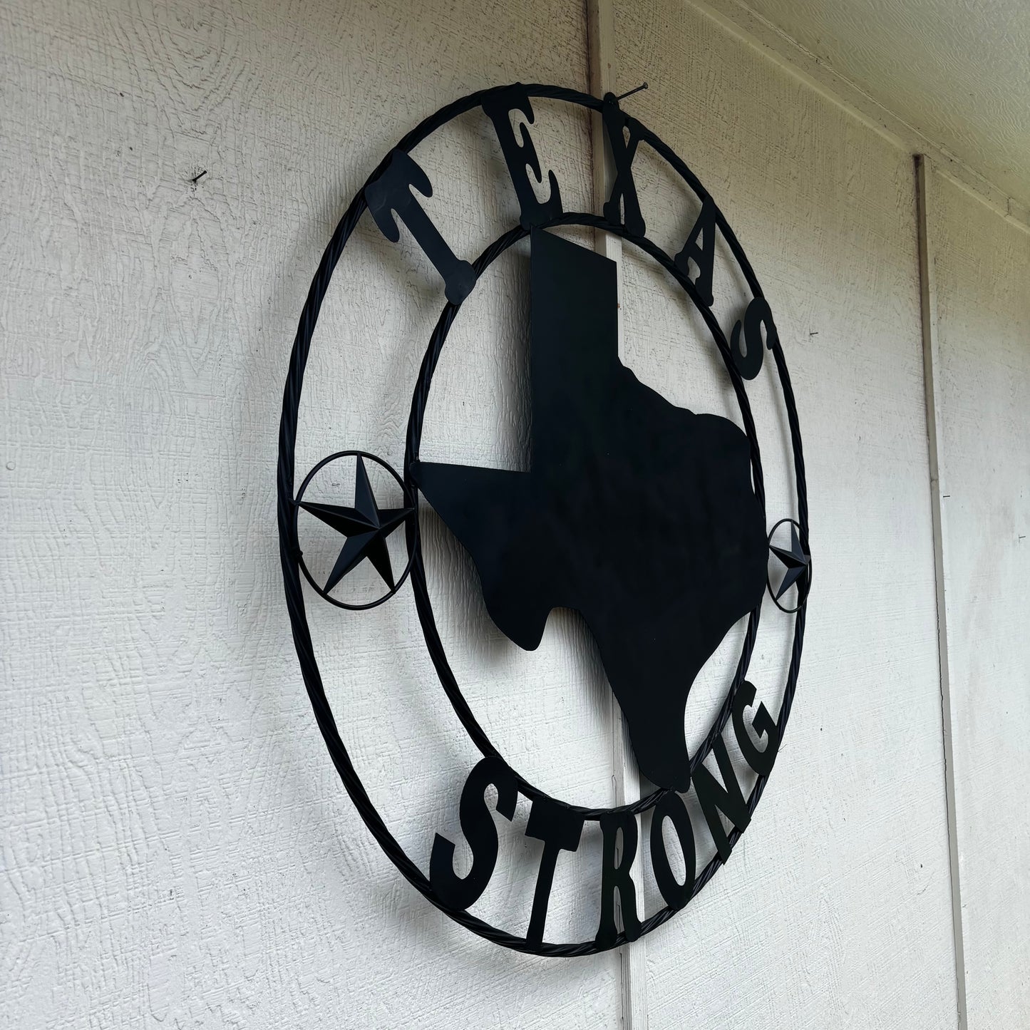 TEXAS STRONG BLACK METAL SIGN WESTERN HOME DECOR HANDMADE