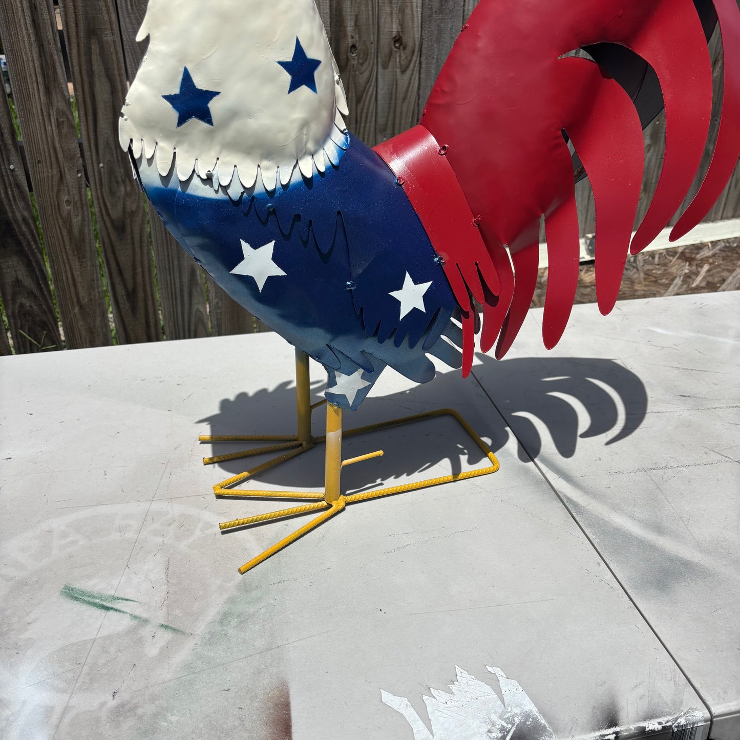 USA FLAG ROOSTER AMERICAN RED WHITE BLUE PATRIOTIC GARDEN METAL SCULPTURE WESTERN HOME DECOR ORNAMENT HANDMADE #34-003