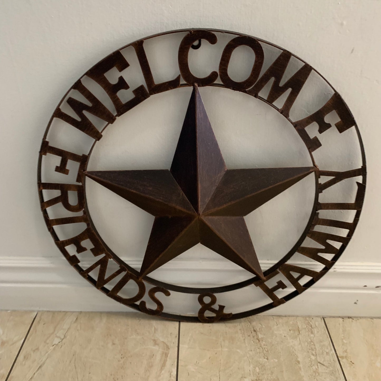 WELCOME FRIENDS FAMILY BARN METAL STAR WALL ART BRONZE WESTERN HOME DECOR HANDMADE NEW #EH13339