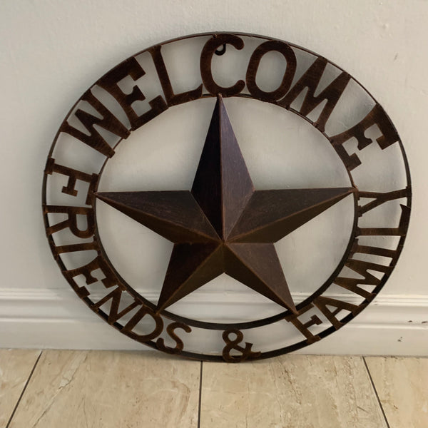 WELCOME FRIENDS FAMILY BARN METAL STAR WALL ART WESTERN HOME DECOR HANDMADE NEW