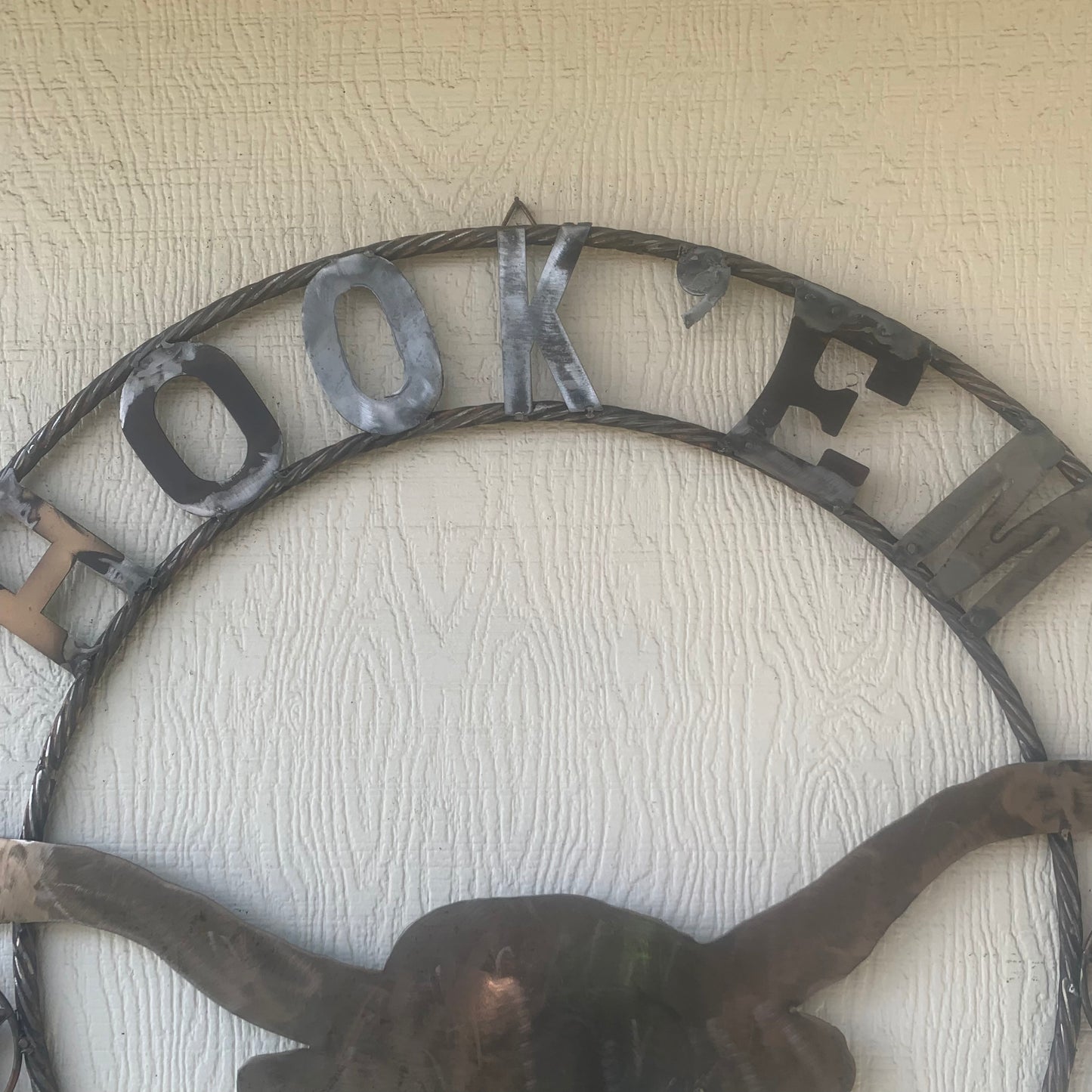 HOOKEM HORNS & LONE STAR TEXAS LONGHORNS HOOK EM RAW METAL UNPAINTED CUSTOM VINTAGE CRAFT WALL ART TEAM SIGN HANDMADE