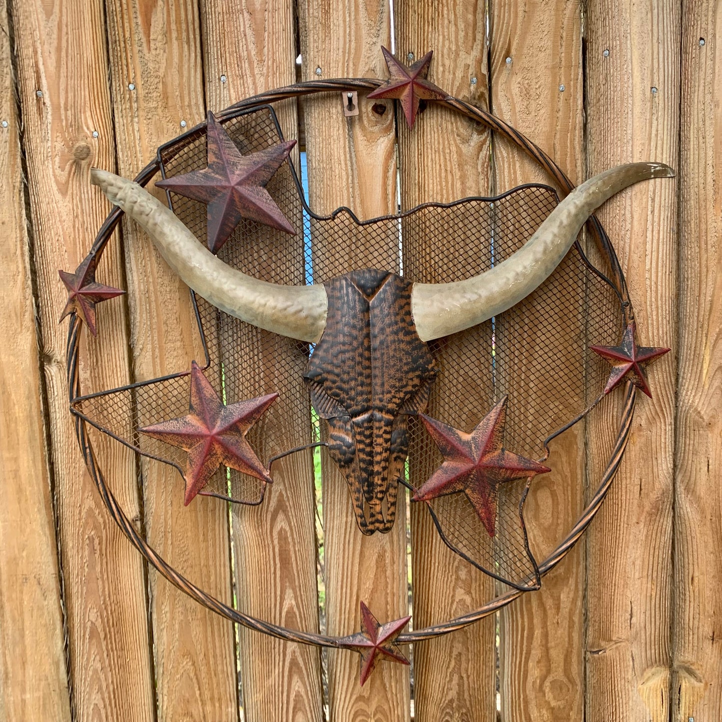24" LONGHORNS & STARS METAL WALL ART SCULPTURE WESTERN HOME DECOR HANDMADE NEW